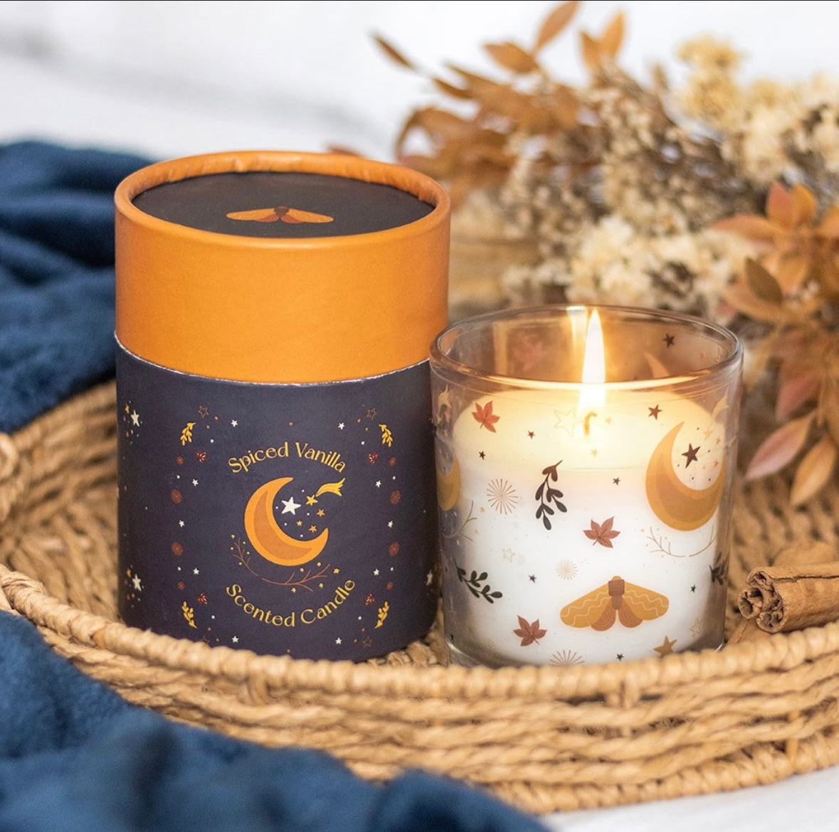 π Spiced Vanilla Glass Jar Candle β Autumn Moon Design