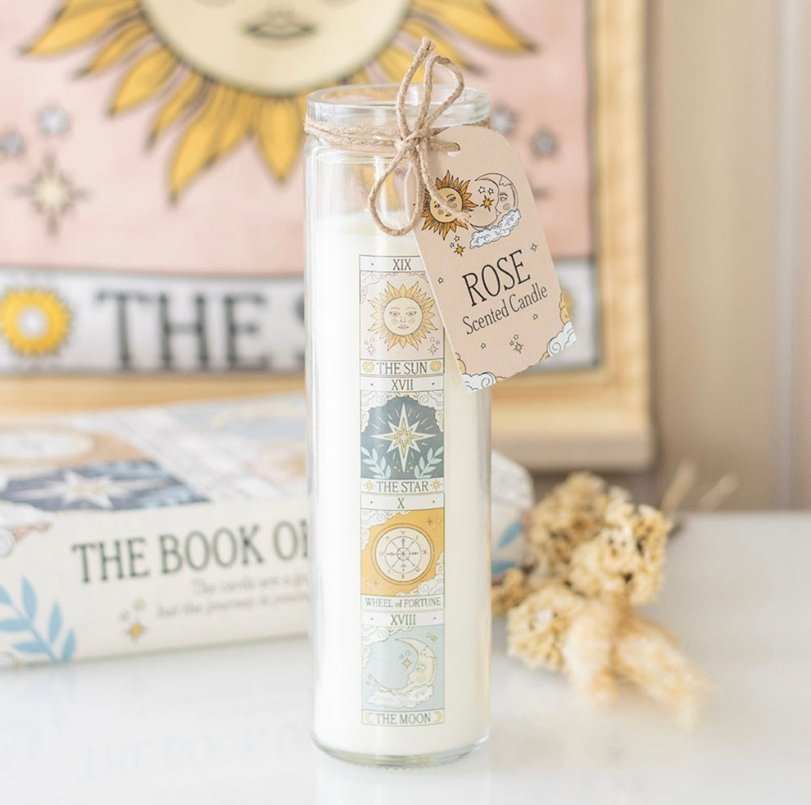 🌹 Tarot Tube Candle – Rose Scent with Mystical Fortune Telling Design