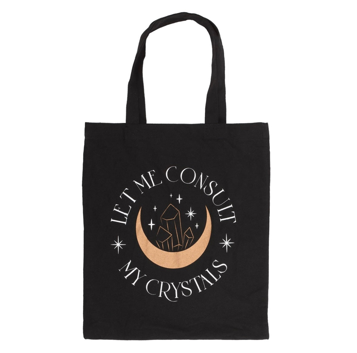 🔮 ‘Let Me Consult My Crystals’ Black Polycotton Tote Bag