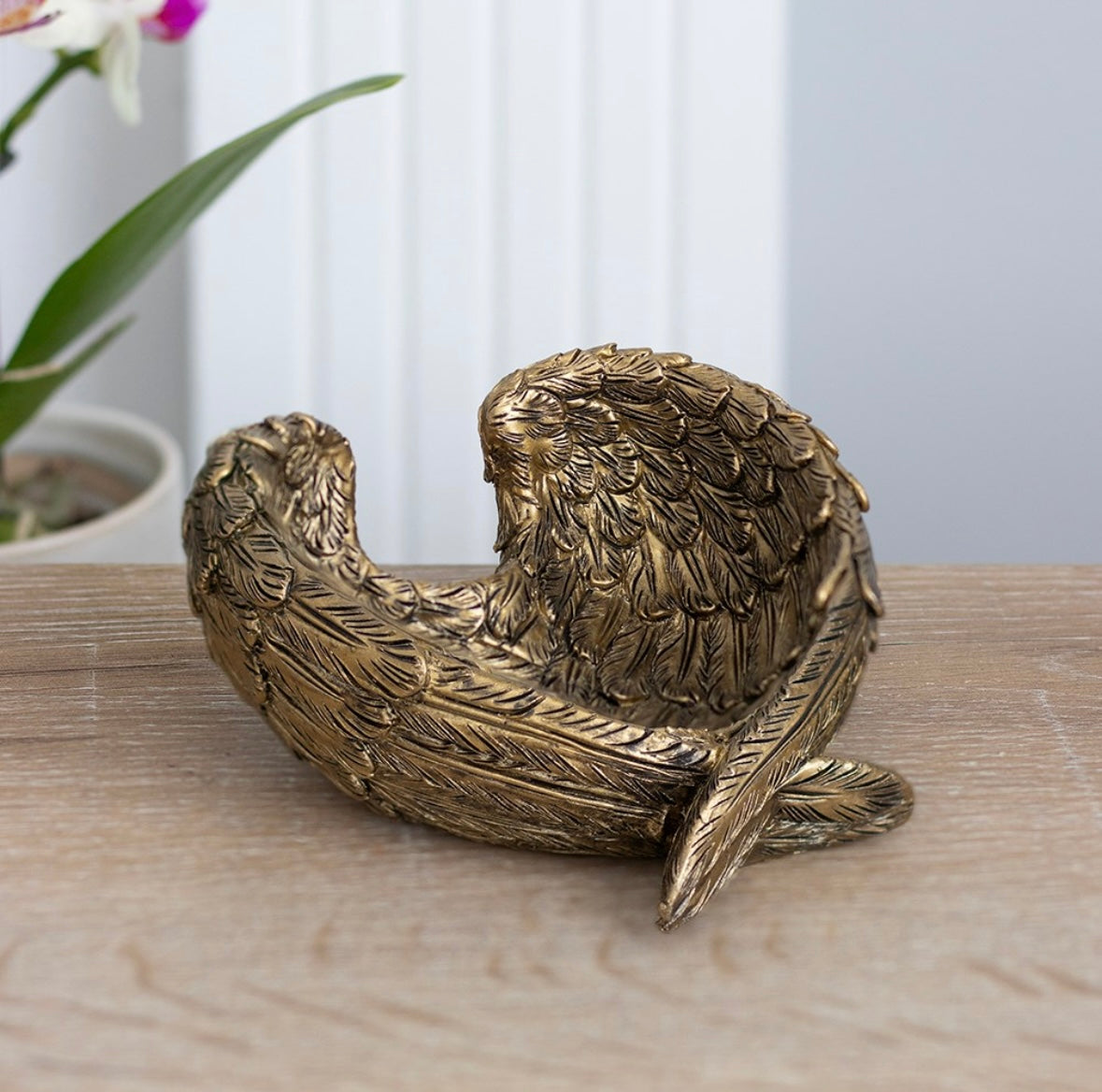 👼 Angel Wing Trinket Dish – Antique Gold Finish