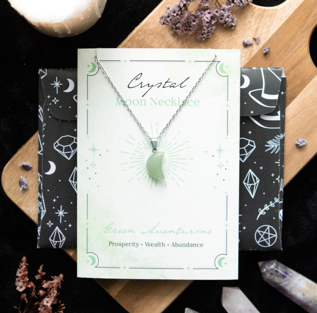 Aventurine Moon Necklace Greeting Card – Prosperity & Abundance