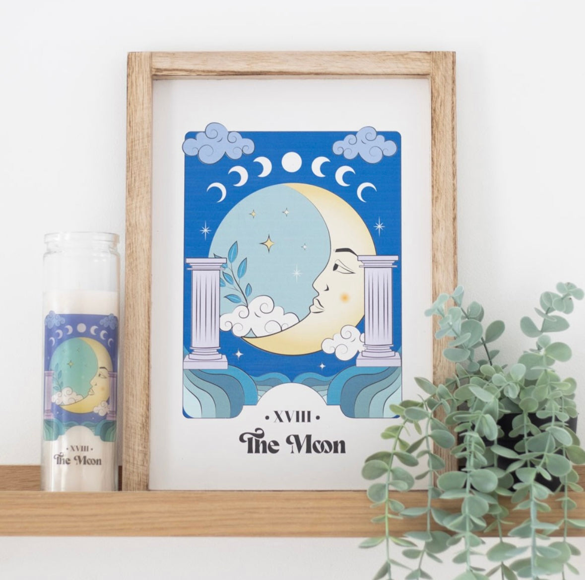 The Moon & The Sun Tarot Print – Mystical Wall Décor in Wooden Frame