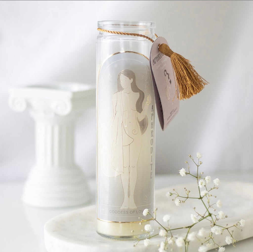 Aphrodite Goddess Tube Candle – Rose Quartz Crystals & Neroli
