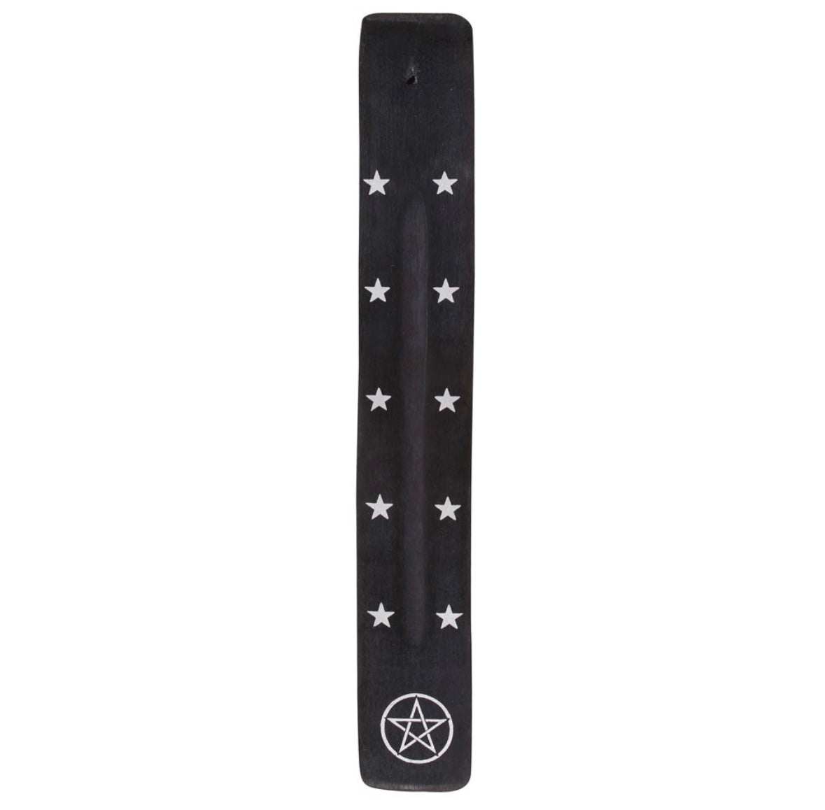 🔮 Pentagram Incense Stick Ash Catcher – Mango Wood with Silver Stars