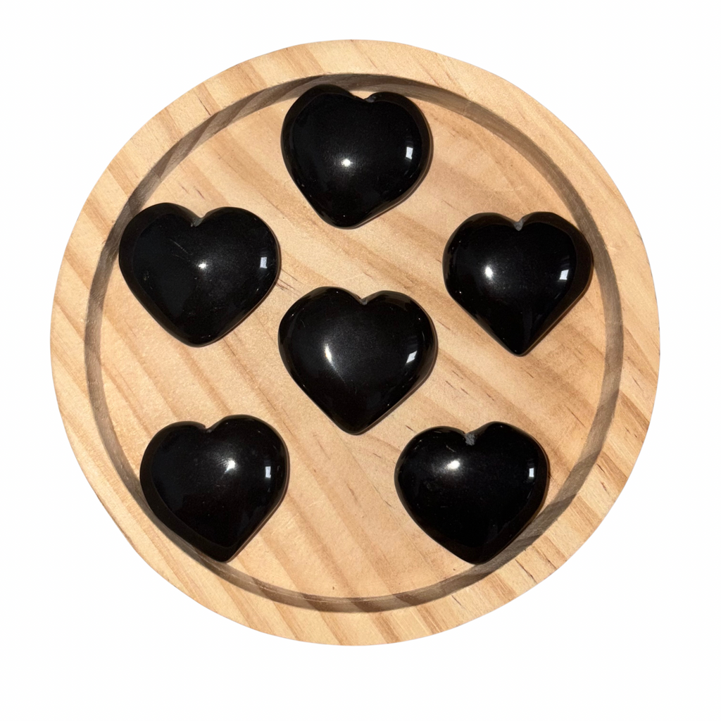 Black Agate Puff Heart – 25–30mm
