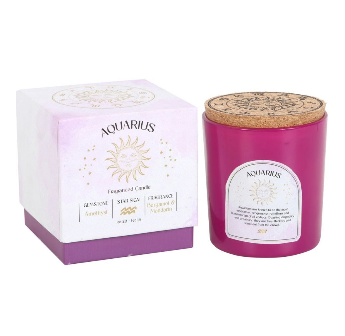 ♒ Aquarius Zodiac Candle – Bergamot & Mandarin with Amethyst Crystals
