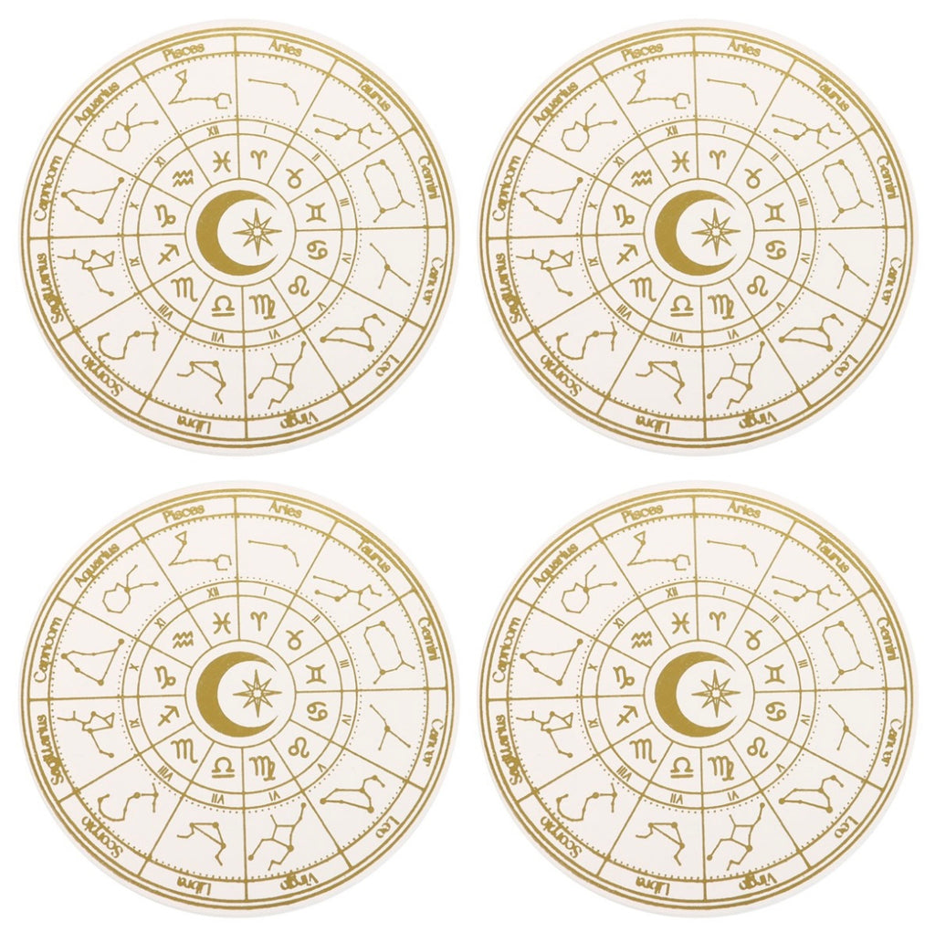 ✨ Astrology Wheel Coaster Set – Golden Foil Finish (Set of 4)