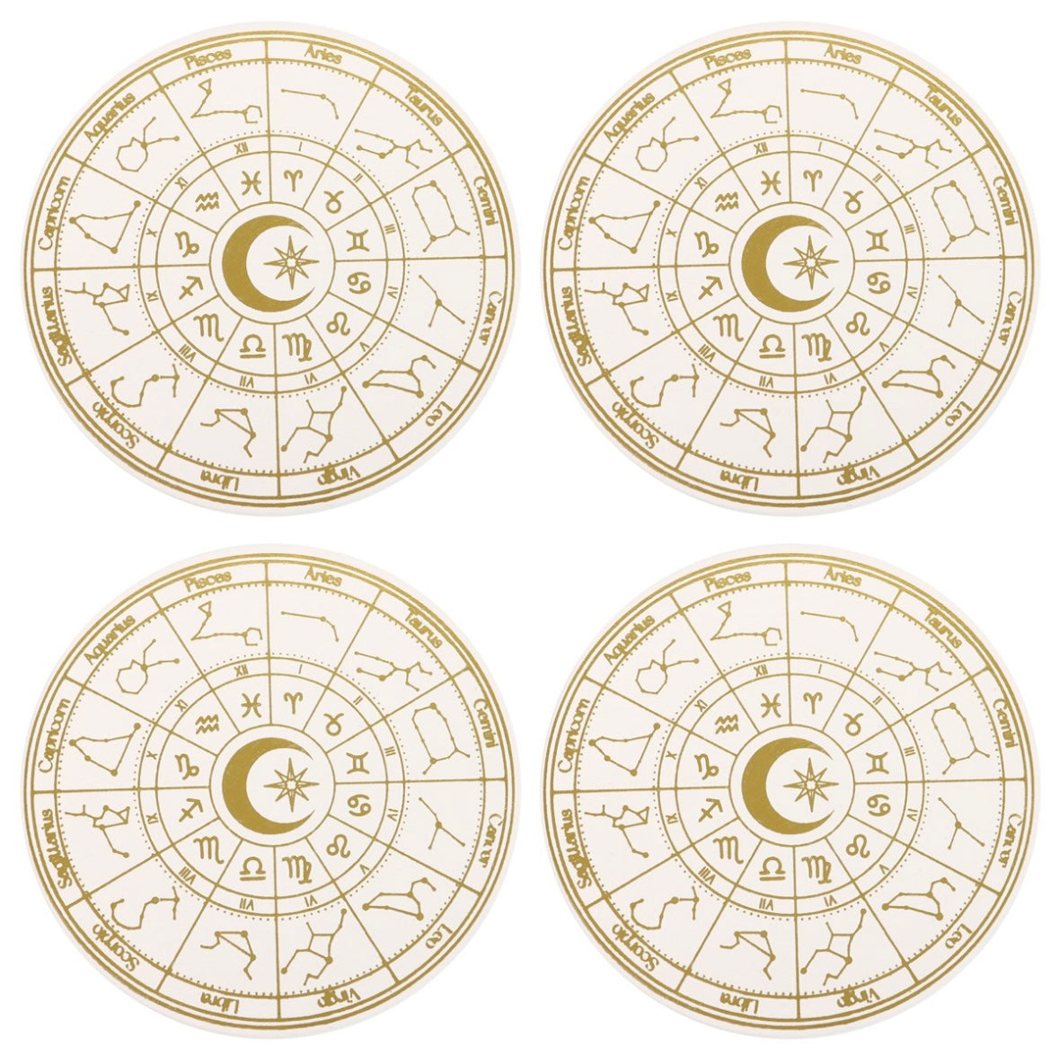 ✨ Astrology Wheel Coaster Set – Golden Foil Finish (Set of 4)