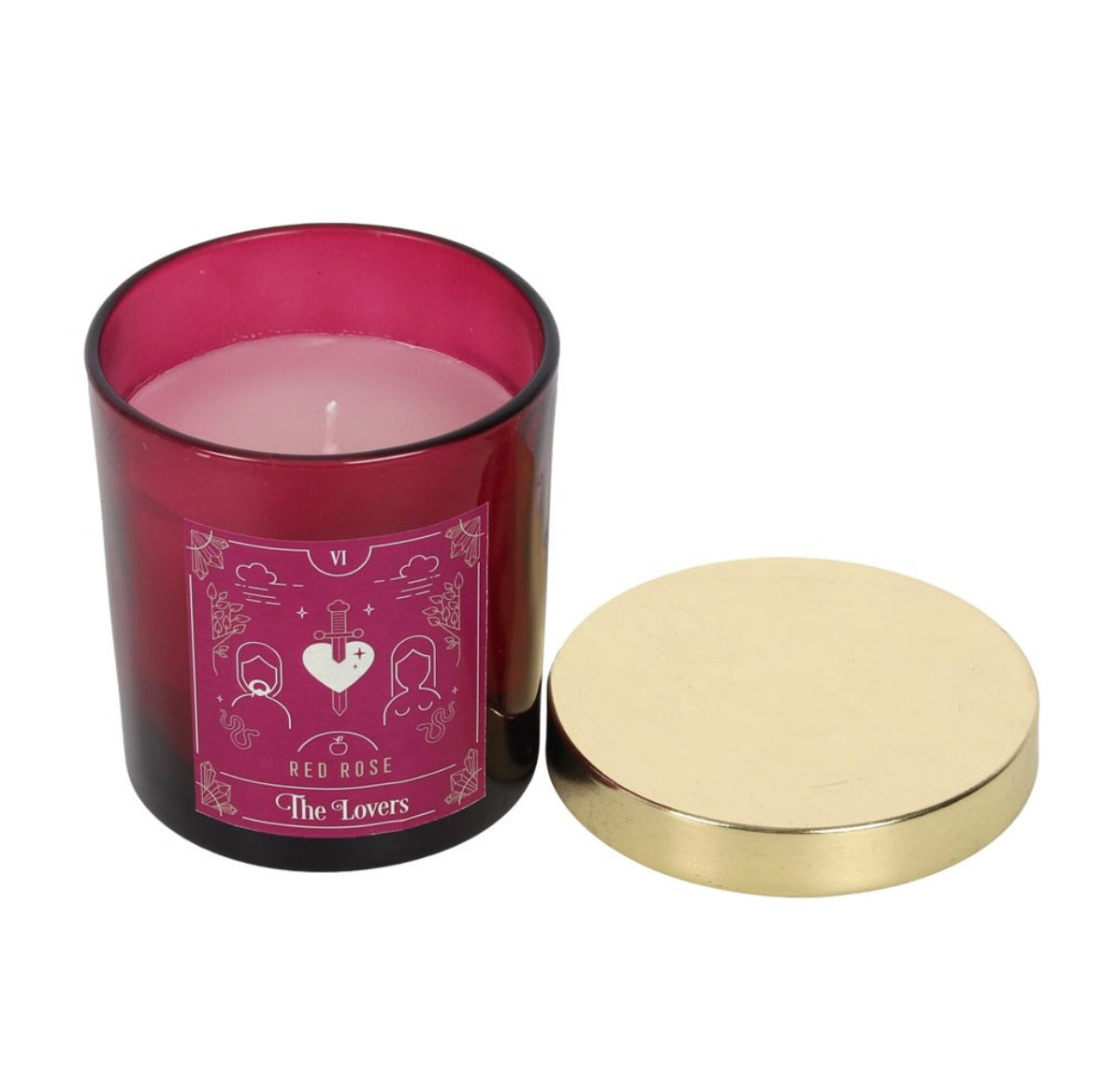 Lovers Tarot Lidded Candle – Red Rose Fragrance