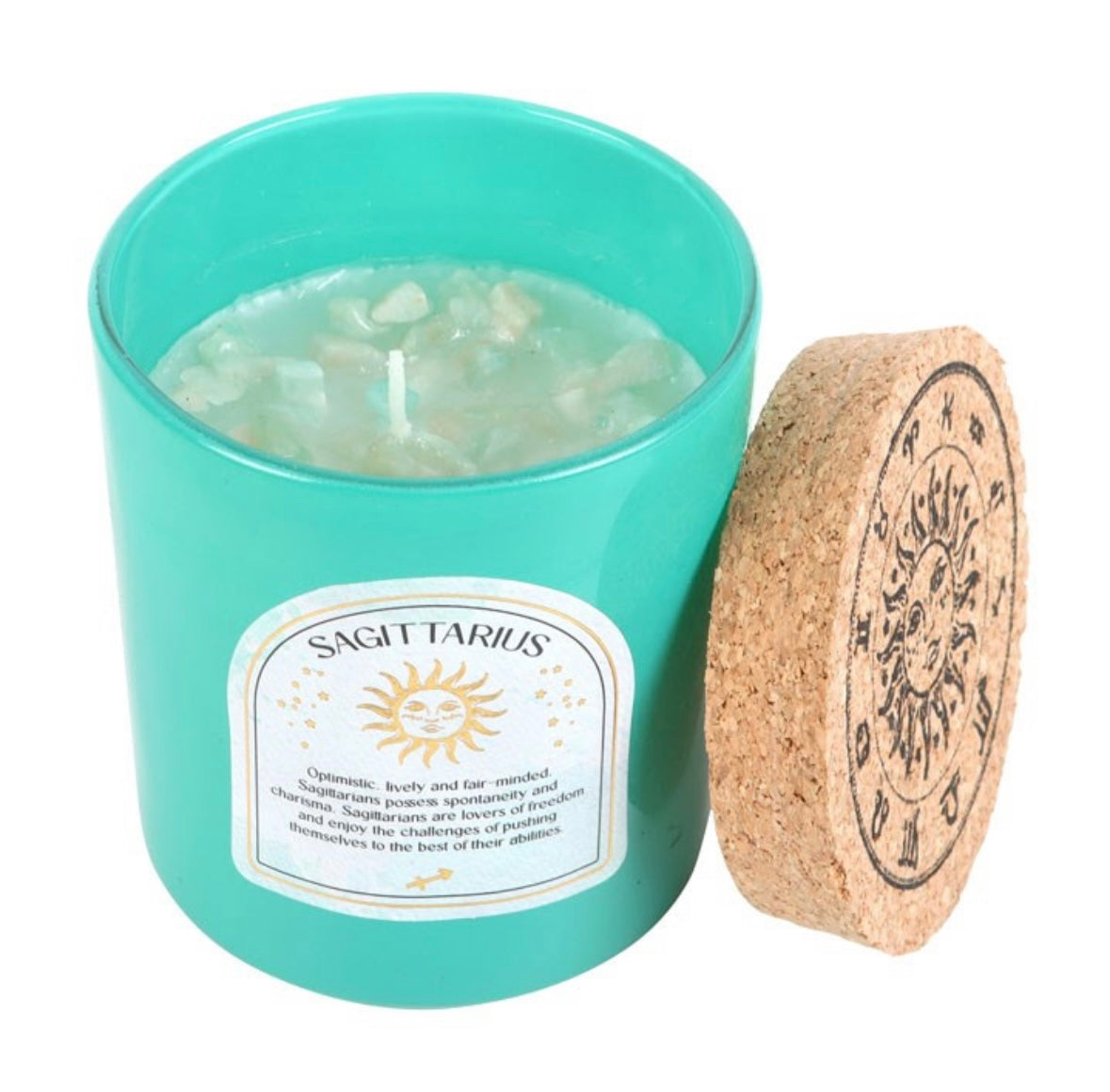 ♐ Sagittarius Zodiac Candle – Ylang Ylang & Amber with Amazonite Crystals