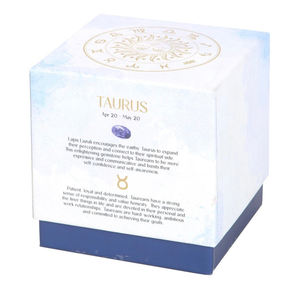 ♉ Taurus Zodiac Candle – Amber & Vanilla with Lapis Lazuli Crystals