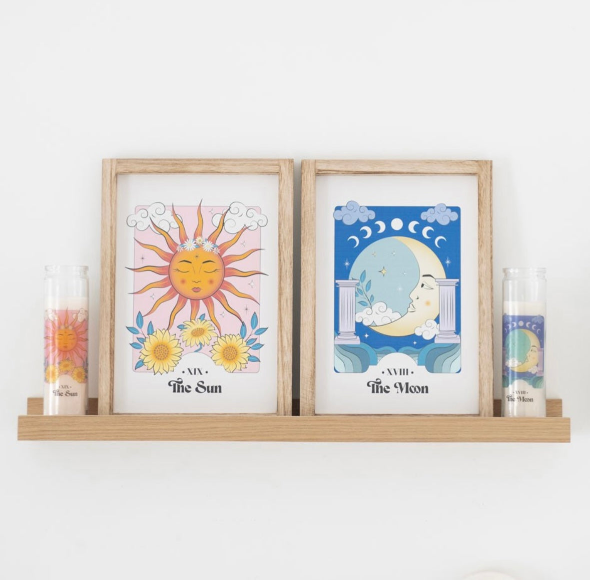 The Moon & The Sun Tarot Print – Mystical Wall Décor in Wooden Frame