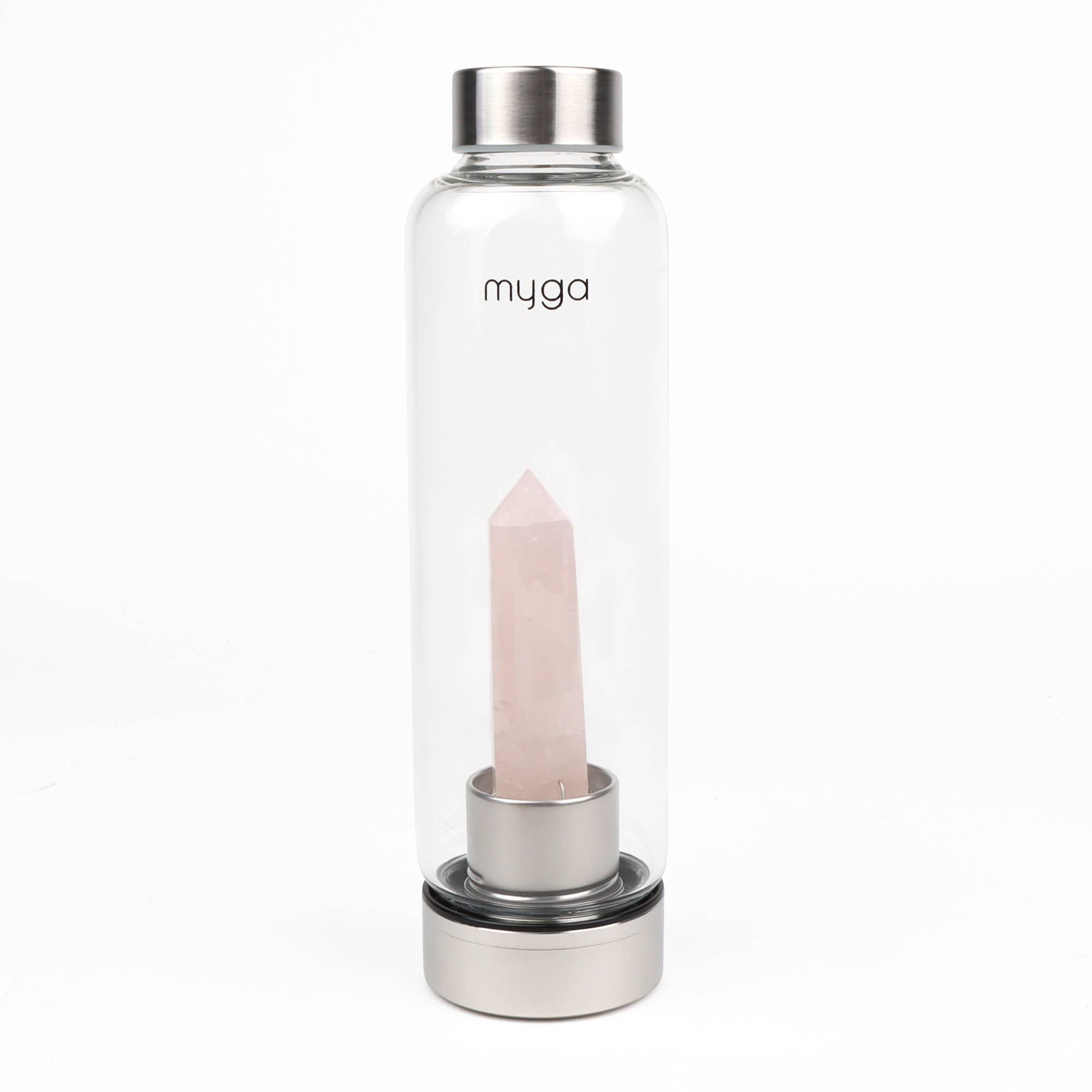 Rose Quartz Crystal Glass Water Bottle