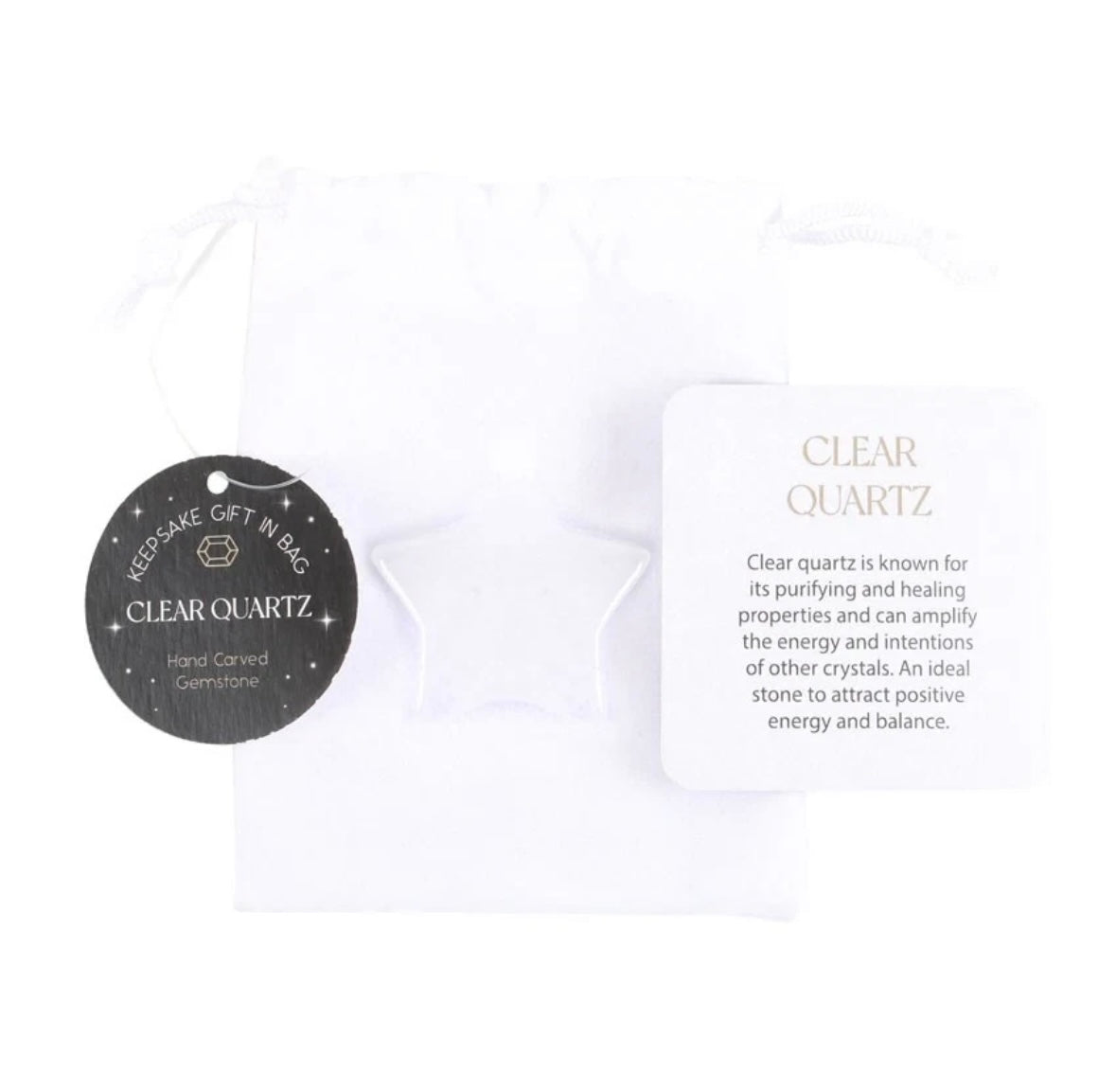 Clear Quartz Star Keepsake Gift – Healing Crystal with White Pouch