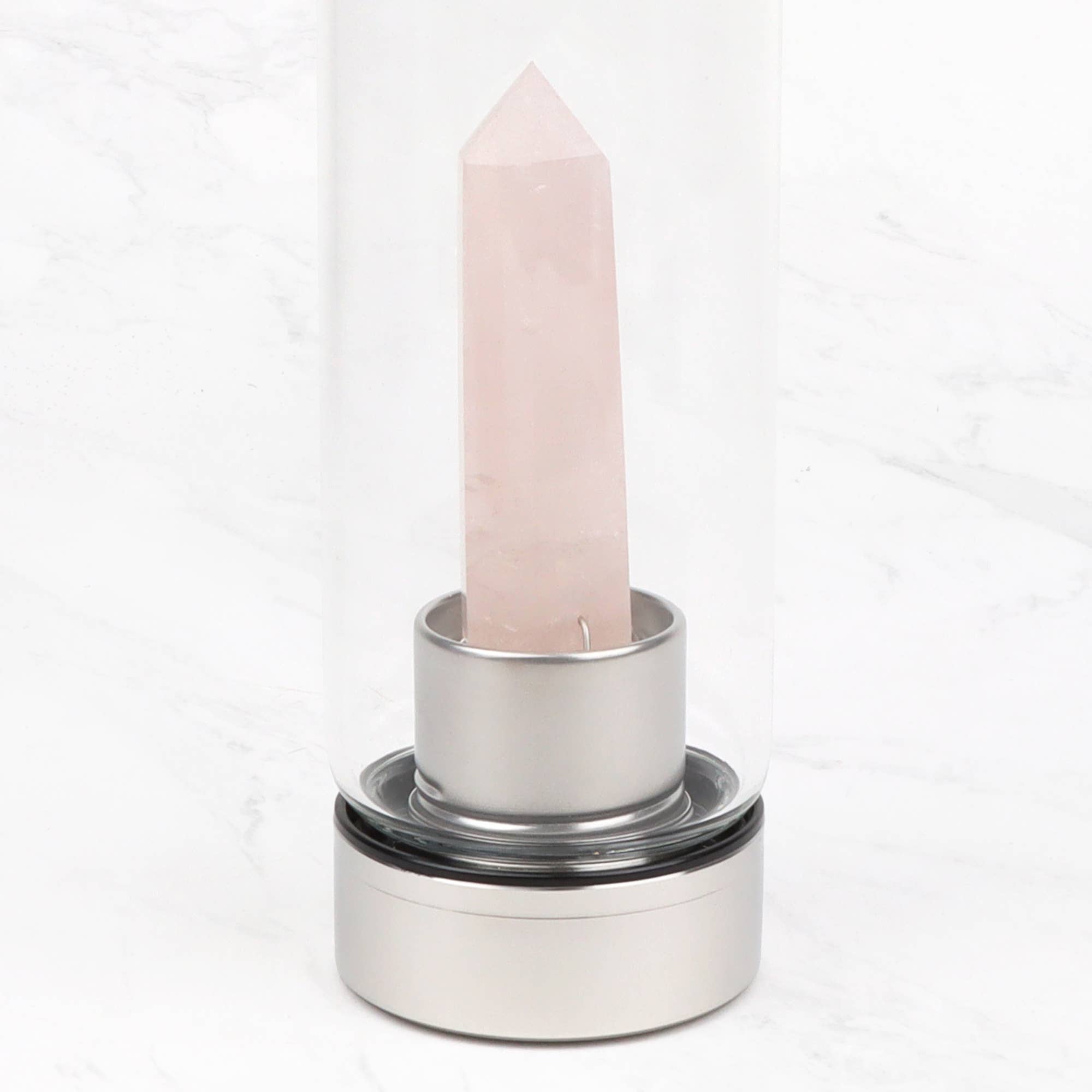Rose Quartz Crystal Glass Water Bottle