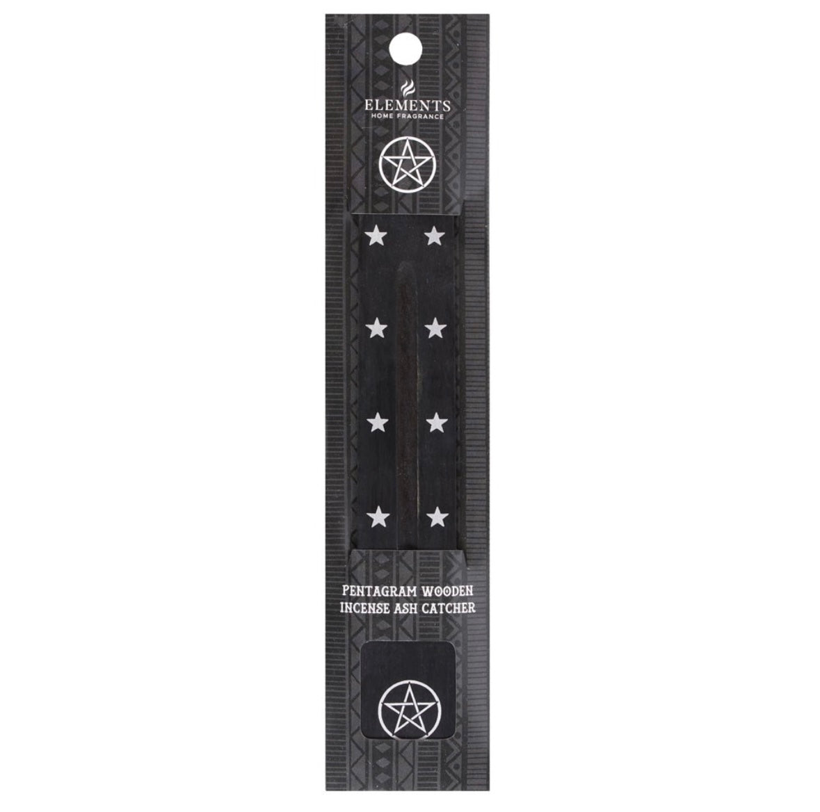🔮 Pentagram Incense Stick Ash Catcher – Mango Wood with Silver Stars