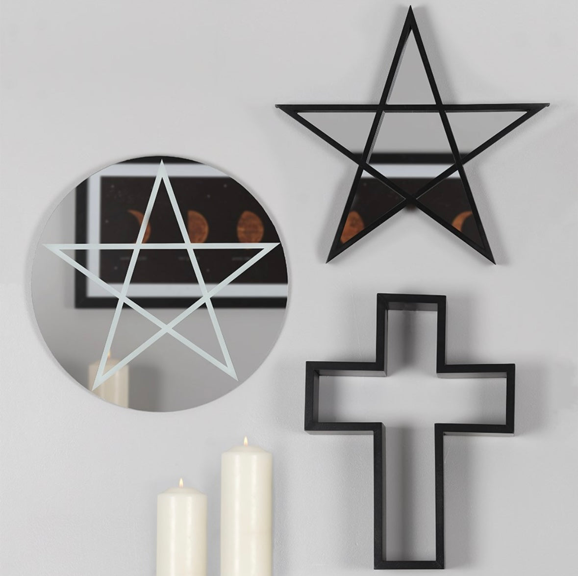 🪞 Pentagram Wall Art Mirror – Black Statement Design