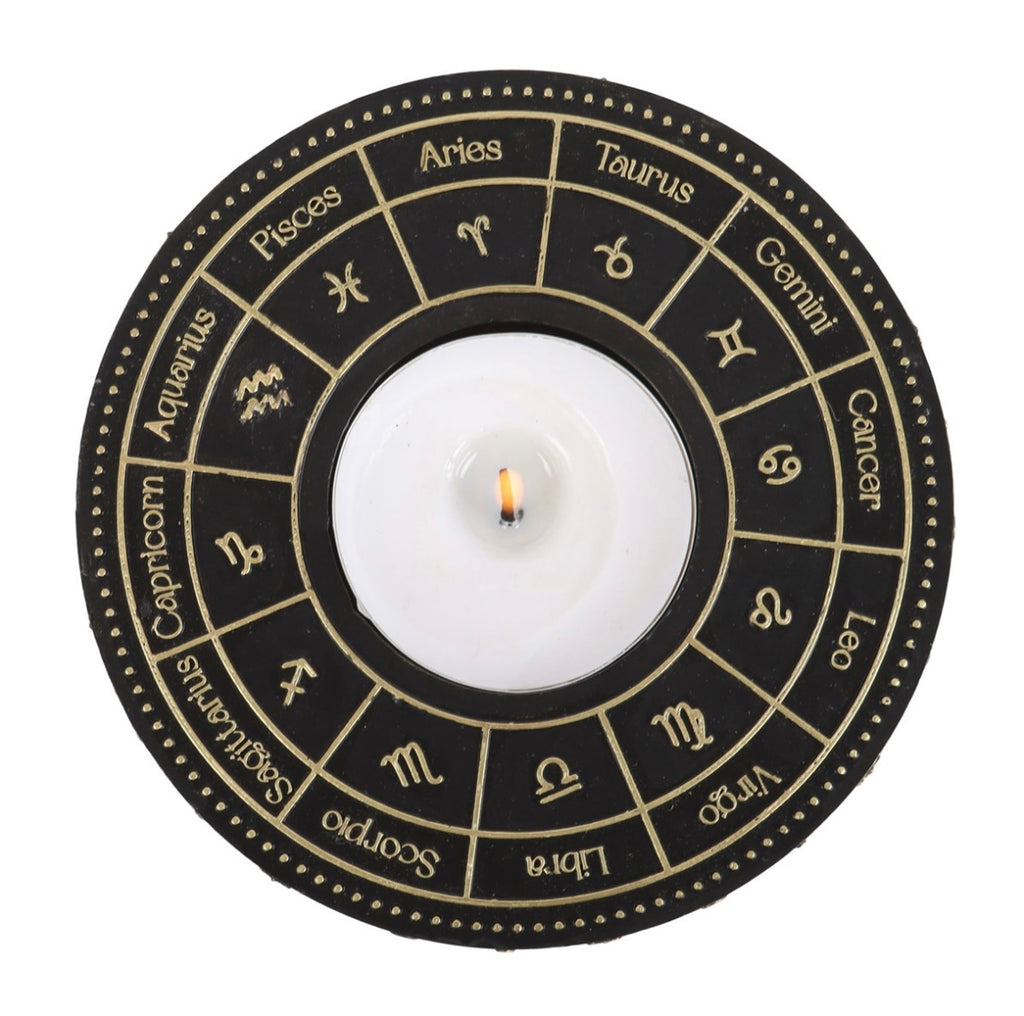 Astrology Wheel Tealight Candle Holder – Celestial Gold Detail