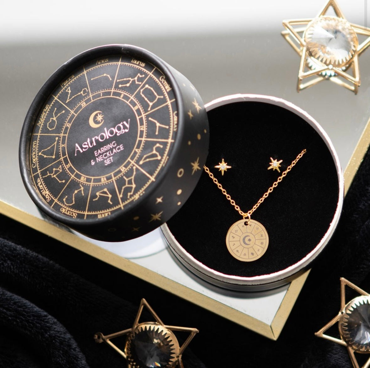 Celestial Jewellery Set – Starburst & Astrology Wheel