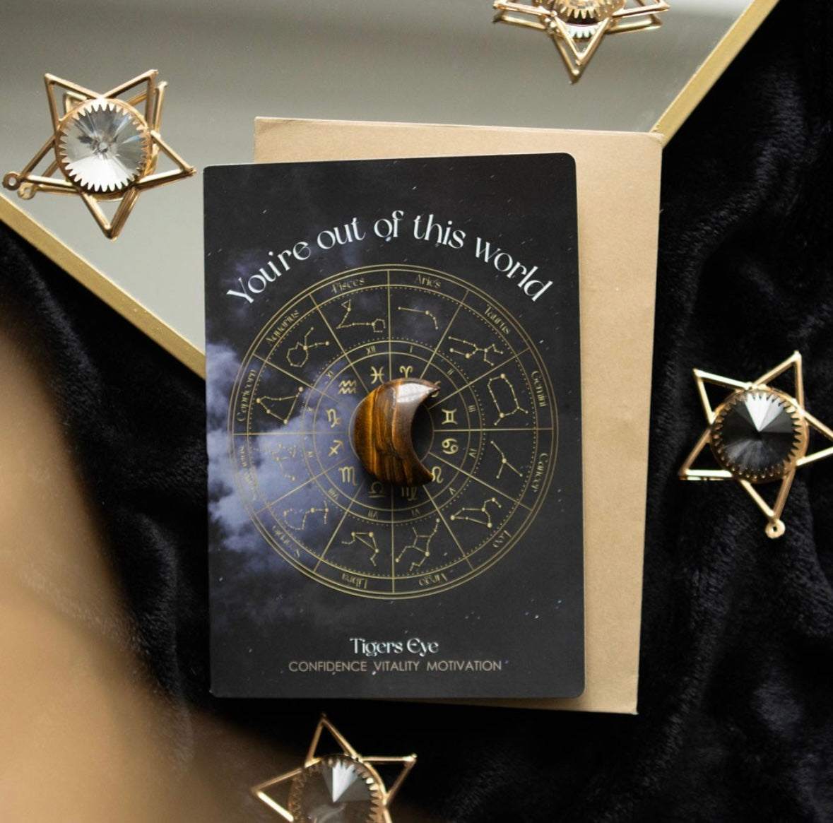 ✨ ‘You’re Out of This World’ Greeting Card with Tiger’s Eye Crystal