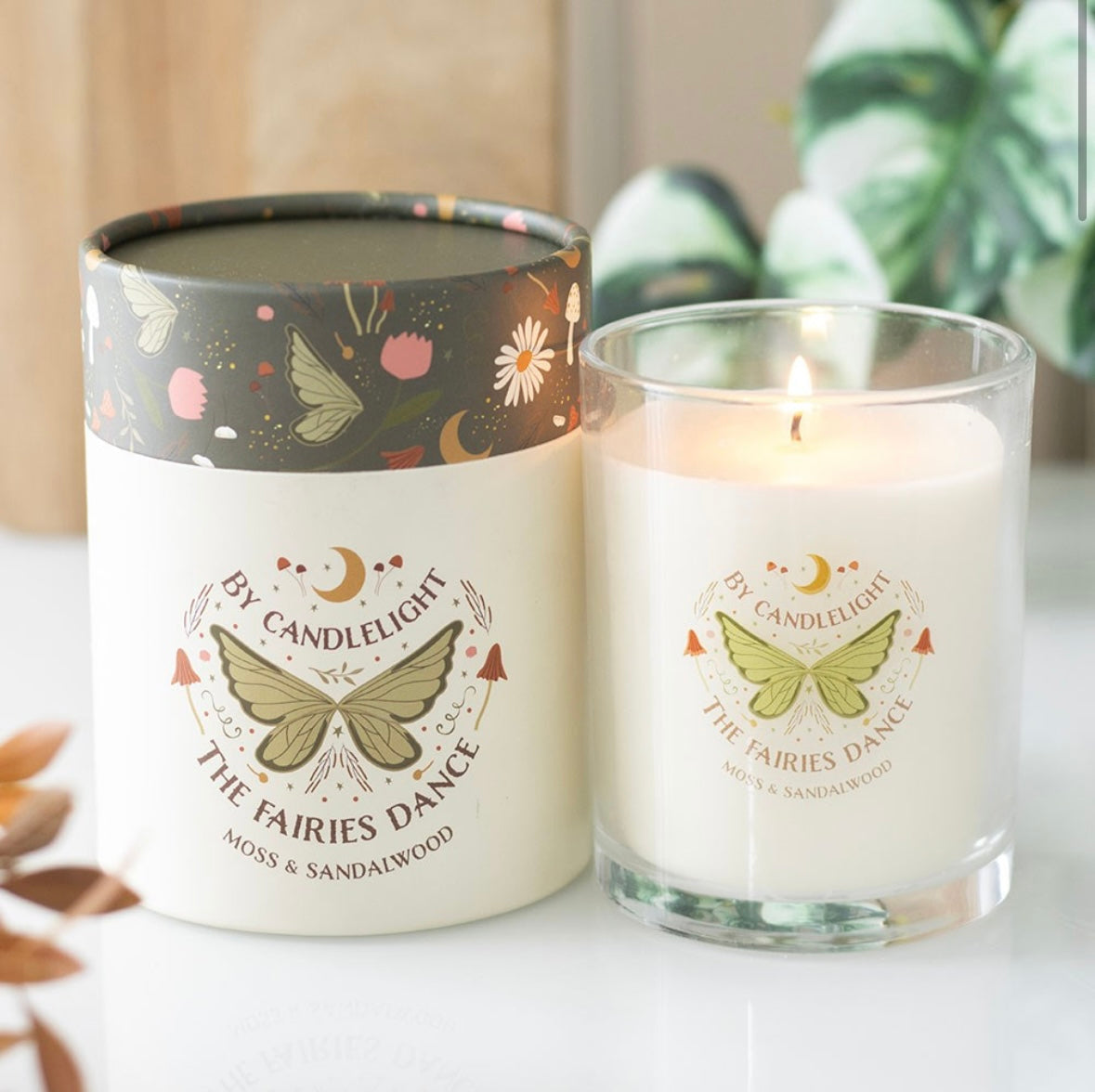 Fairy Wing Glass Candle – Moss & Sandalwood