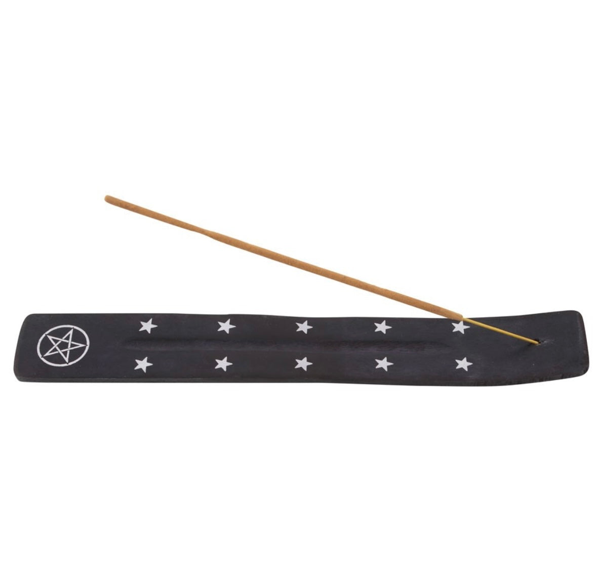 🔮 Pentagram Incense Stick Ash Catcher – Mango Wood with Silver Stars