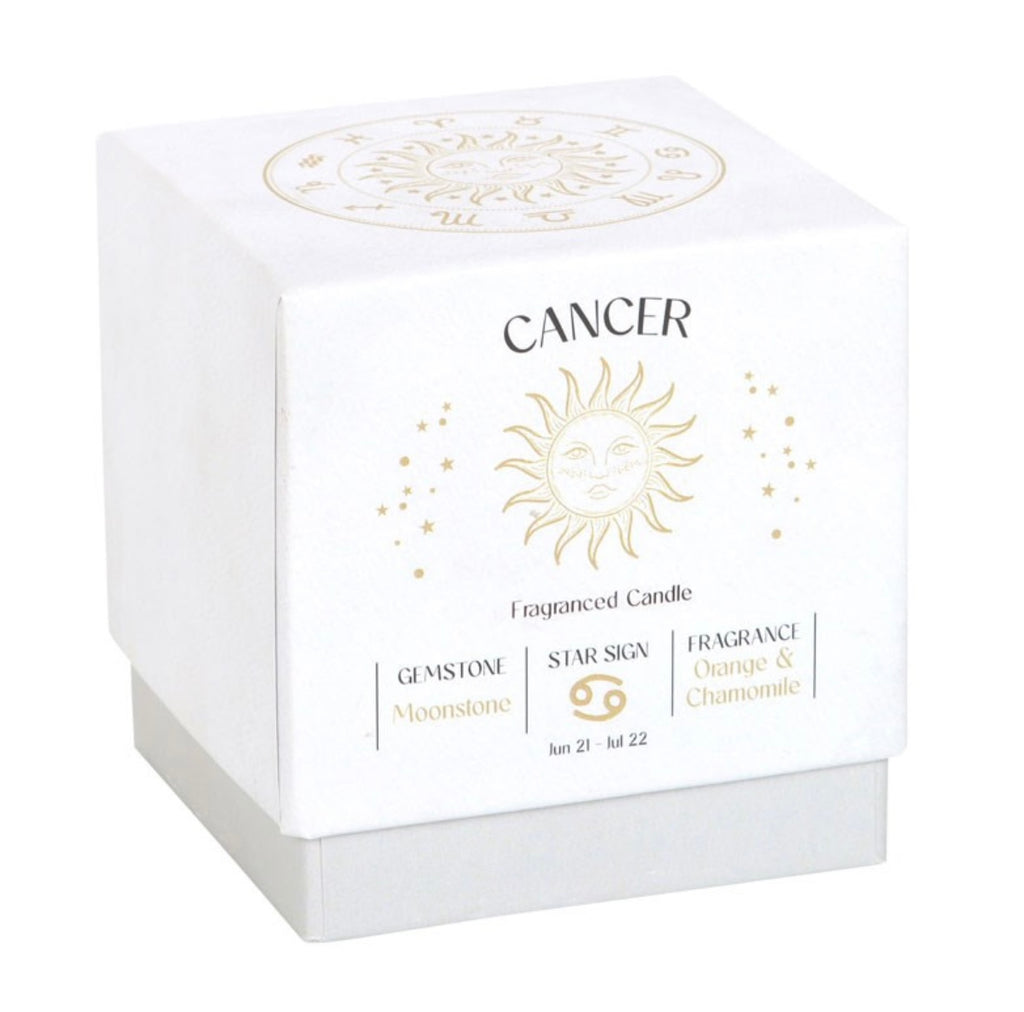 ♋ Cancer Zodiac Candle – Orange & Chamomile with Moonstone Crystals