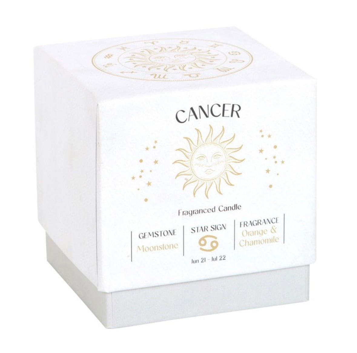 ♋ Cancer Zodiac Candle – Orange & Chamomile with Moonstone Crystals
