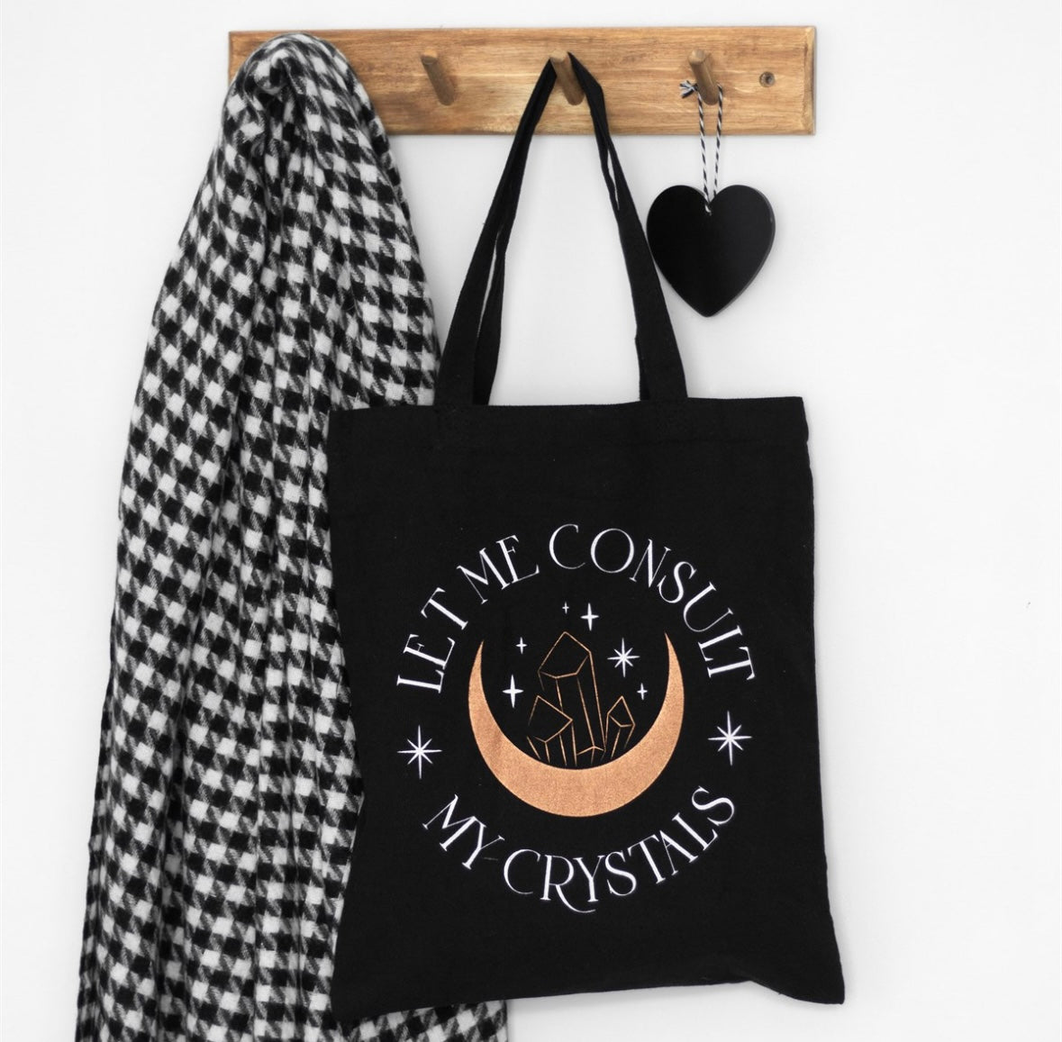 🔮 ‘Let Me Consult My Crystals’ Black Polycotton Tote Bag