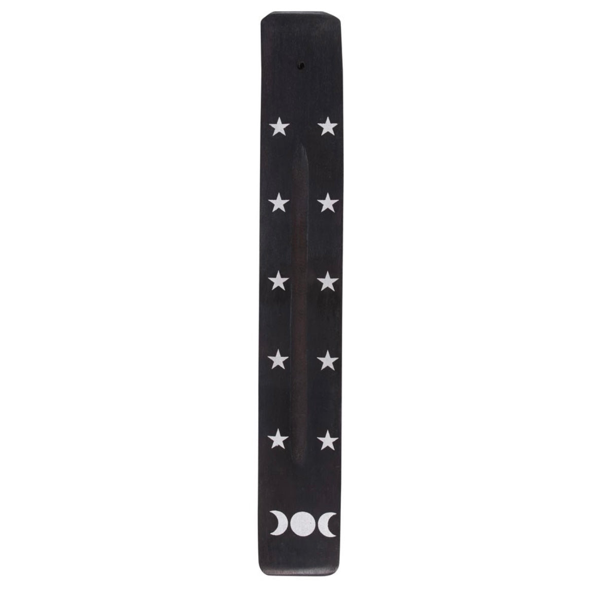 🌙 Triple Moon Incense Stick Ash Catcher – Mango Wood with Silver Stars
