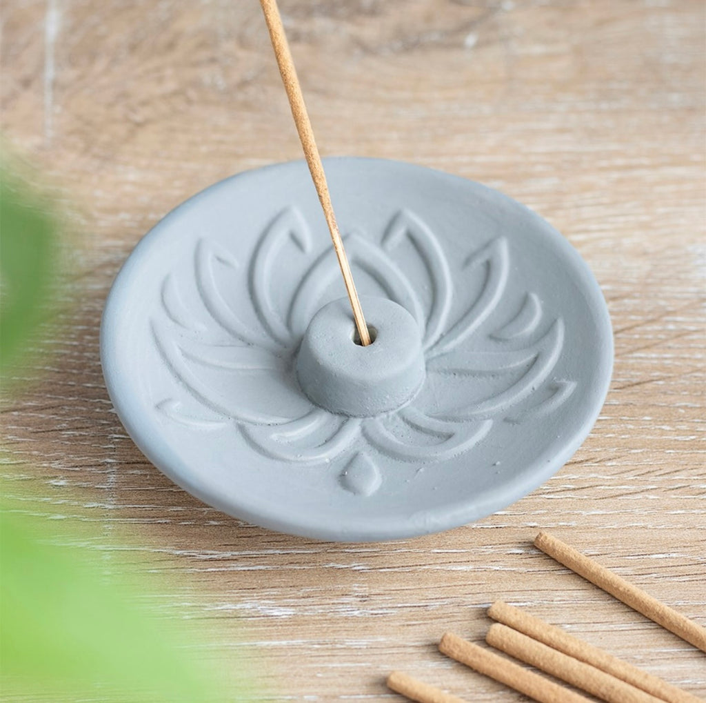 Grey Lotus Terracotta Incense Stick Holder Plate