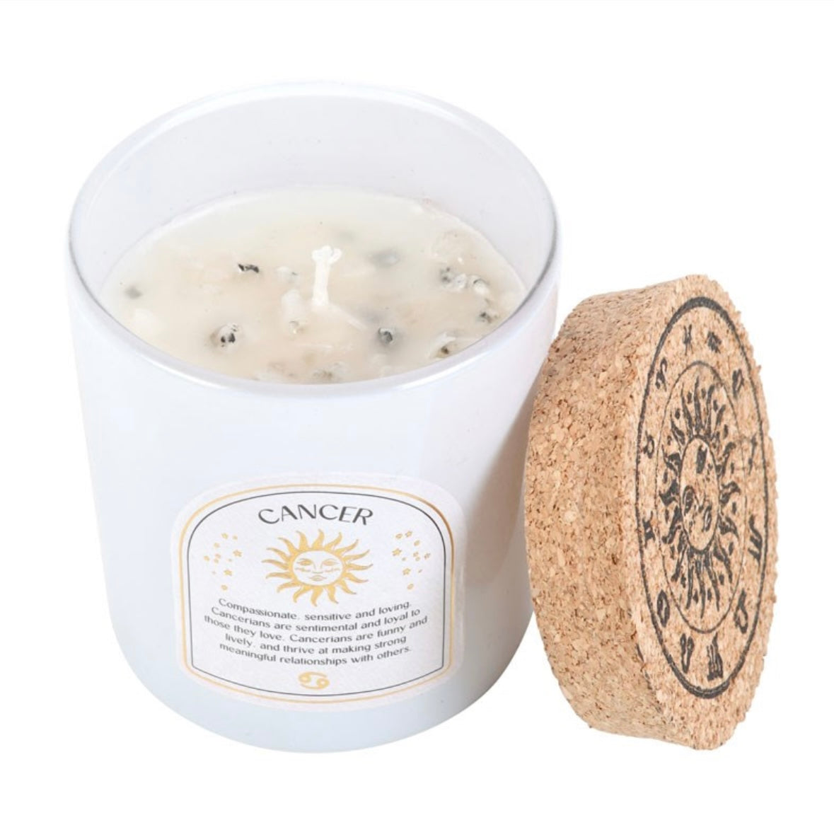 ♋ Cancer Zodiac Candle – Orange & Chamomile with Moonstone Crystals
