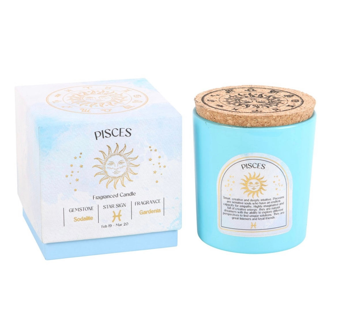 ♓ Pisces Zodiac Candle – Gardenia with Sodalite Crystal