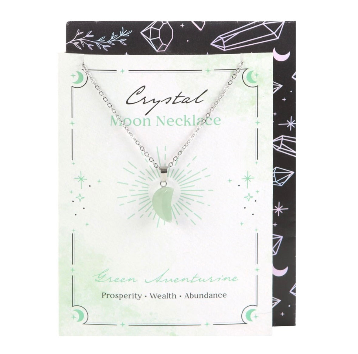 Aventurine Moon Necklace Greeting Card – Prosperity & Abundance