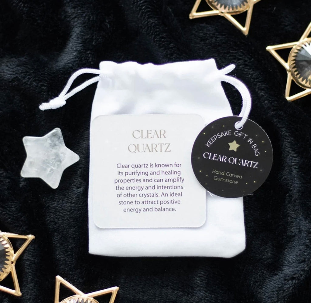 Clear Quartz Star Keepsake Gift – Healing Crystal with White Pouch
