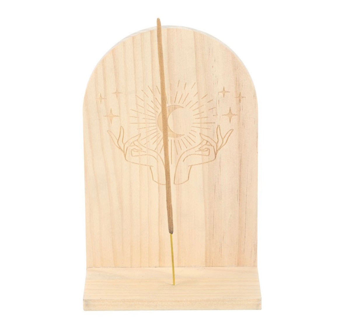 🌙 Mystic Hands Wooden Incense Holder Shelf