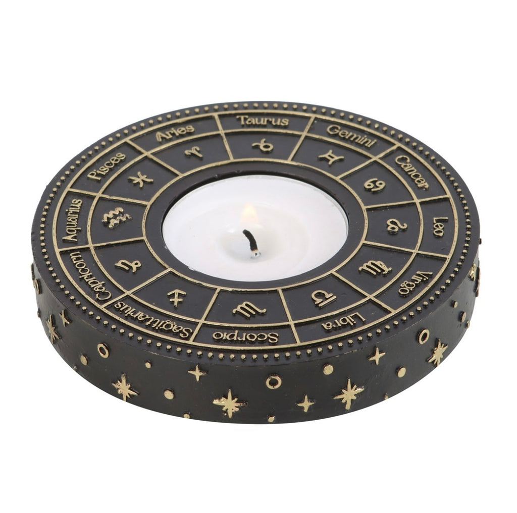 Astrology Wheel Tealight Candle Holder – Celestial Gold Detail