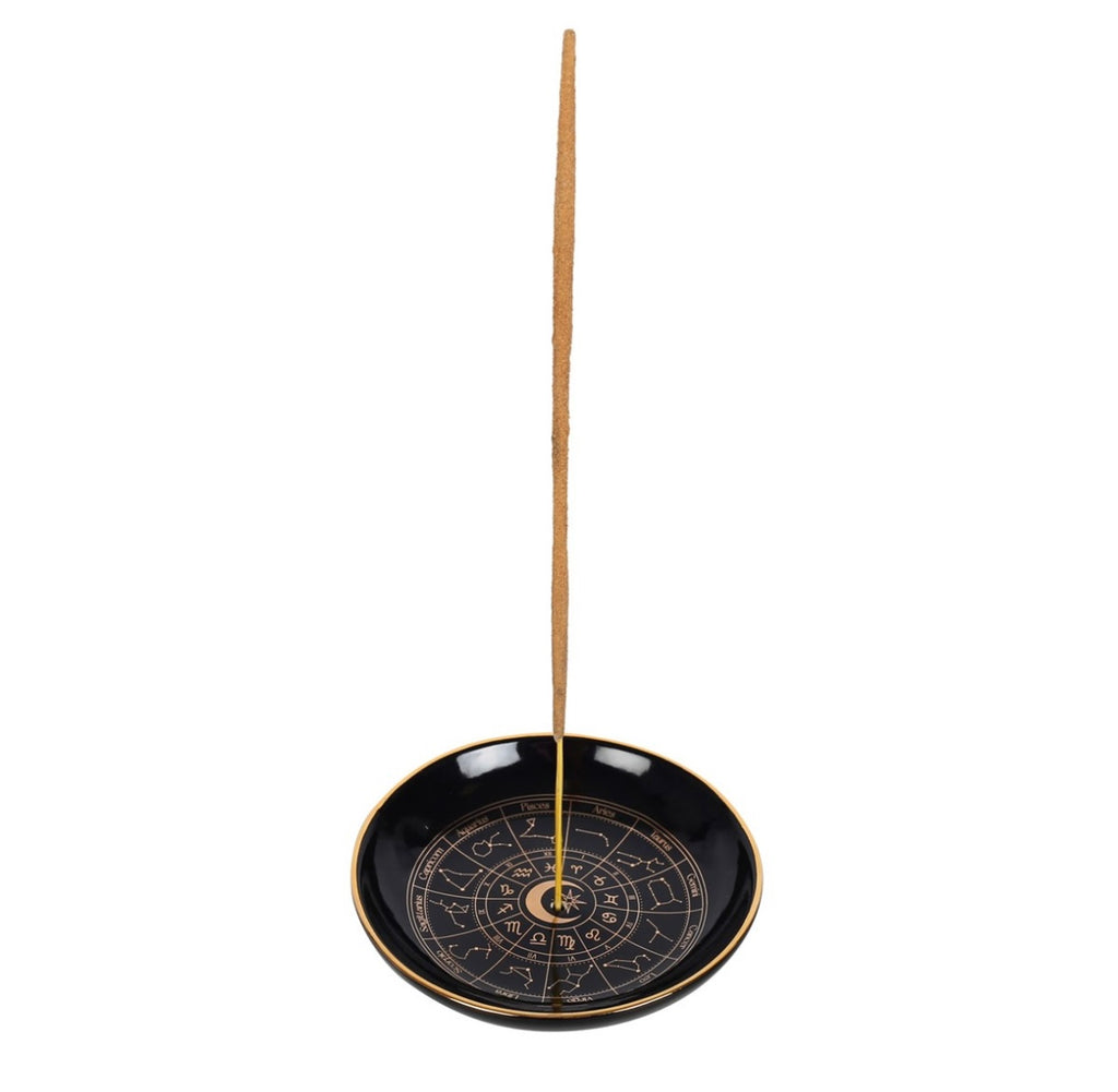 🔮 Black Astrology Wheel Incense Dish – Gold Effect Detail