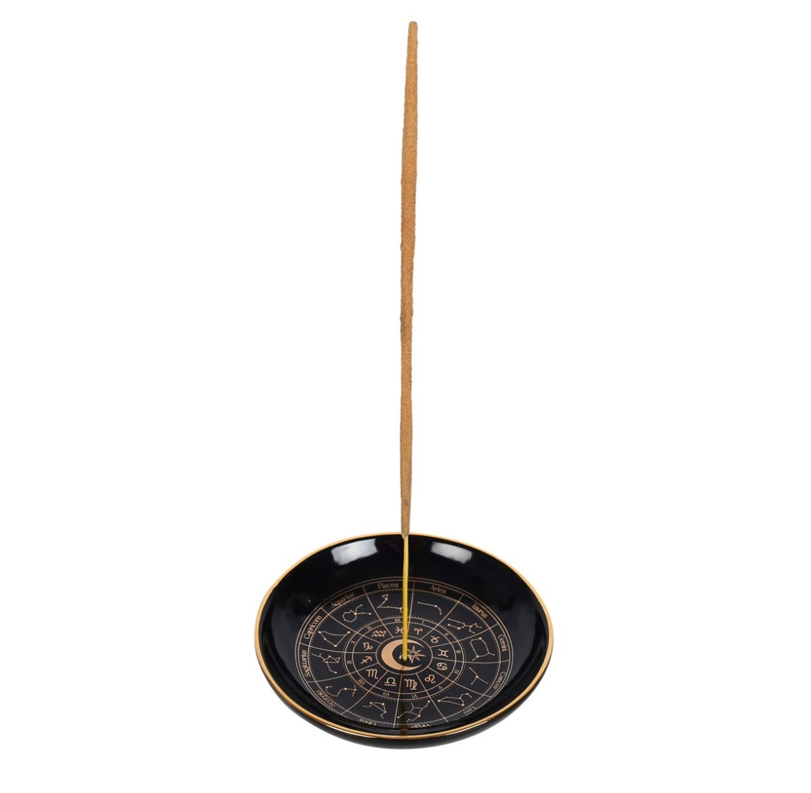 🔮 Black Astrology Wheel Incense Dish – Gold Effect Detail