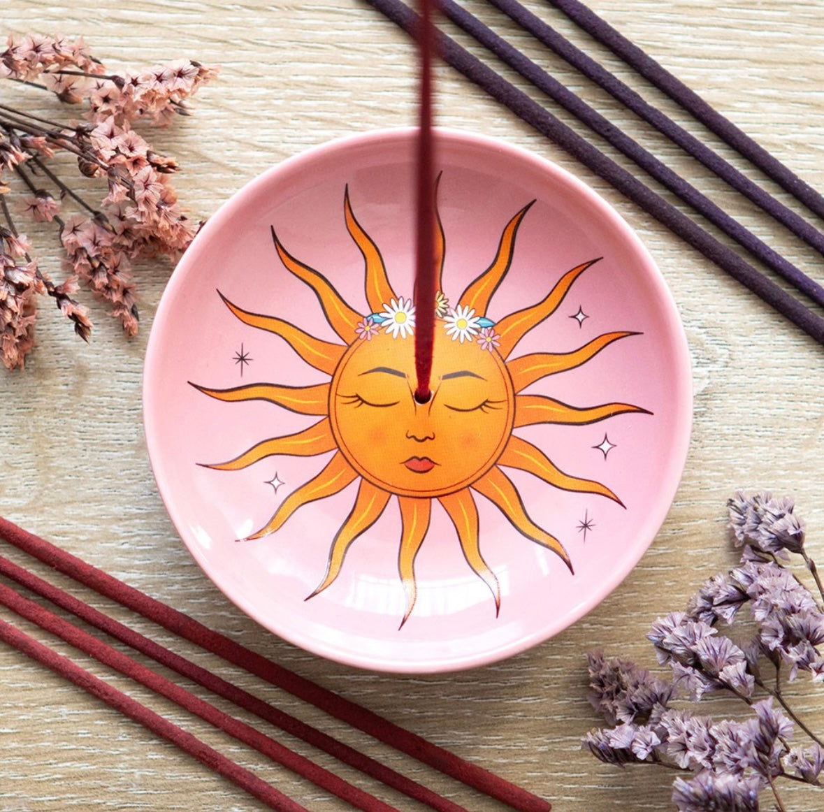 ☀️ Sun Celestial Incense Stick Holder – Ceramic Dish