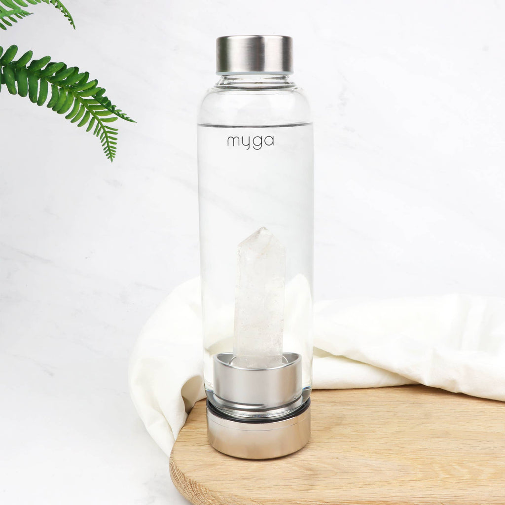 Clear Quartz Crystal Glass Water Bottle