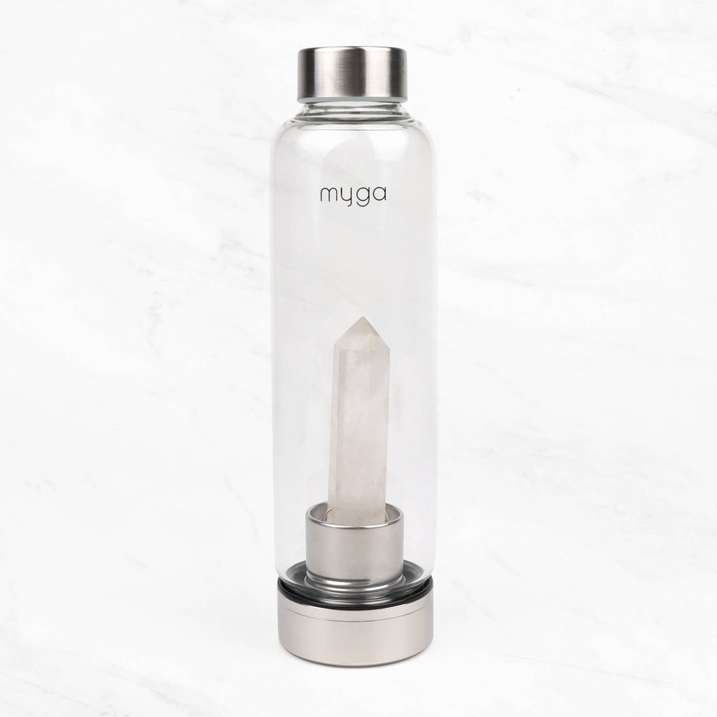 Clear Quartz Crystal Glass Water Bottle