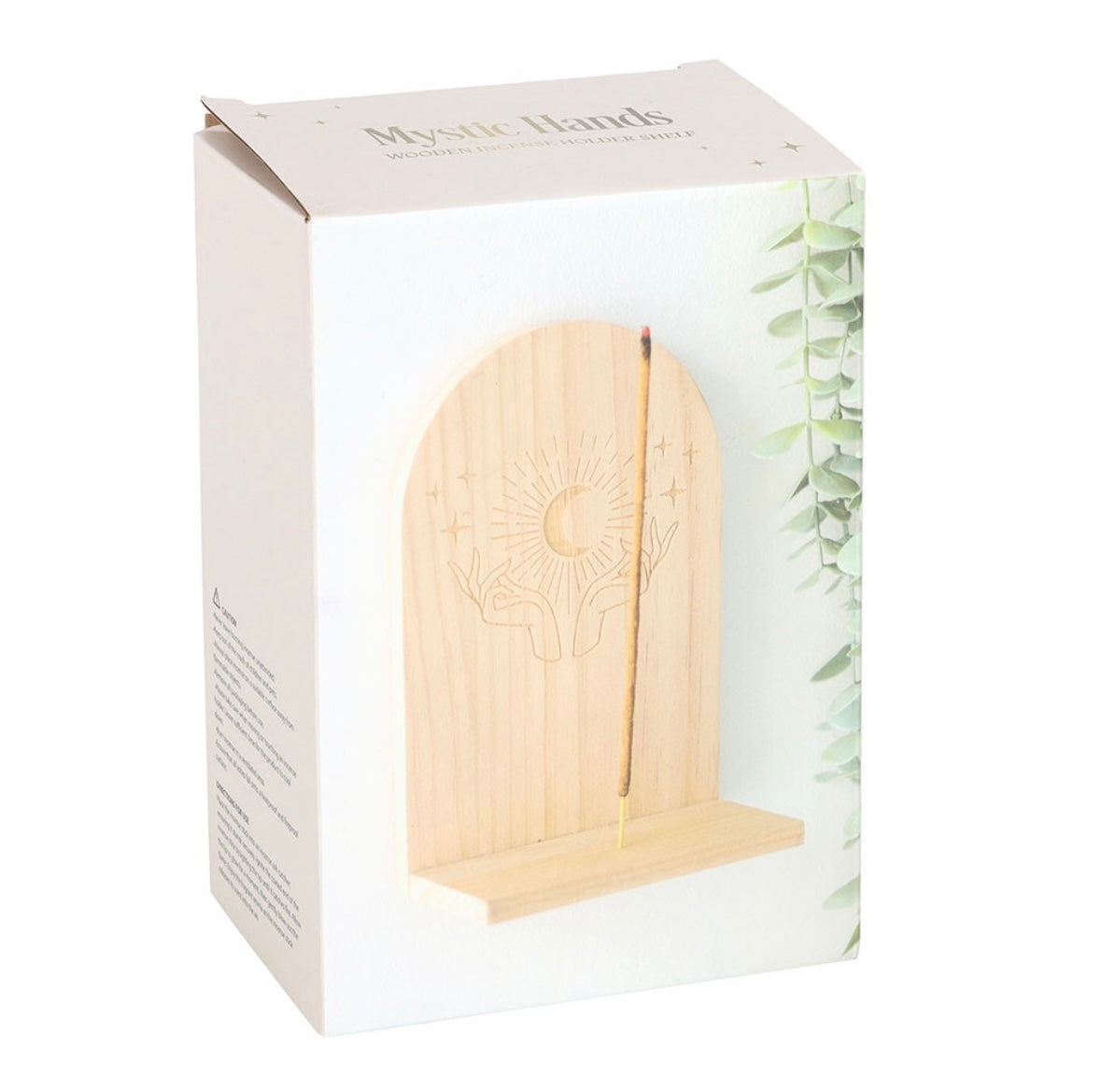 🌙 Mystic Hands Wooden Incense Holder Shelf