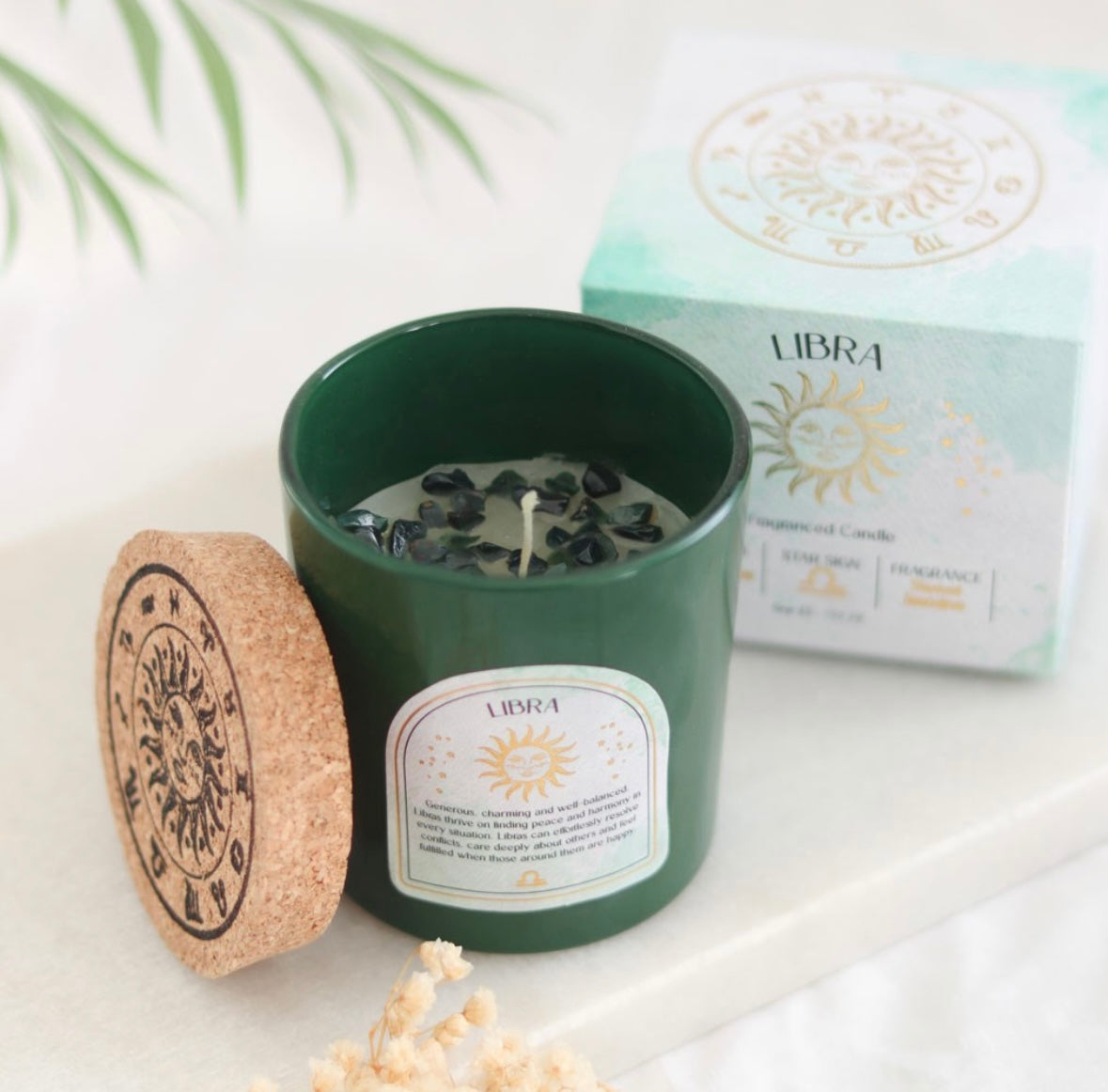 ♎ Libra Zodiac Candle – Sweet Jasmine with Bloodstone Crystals