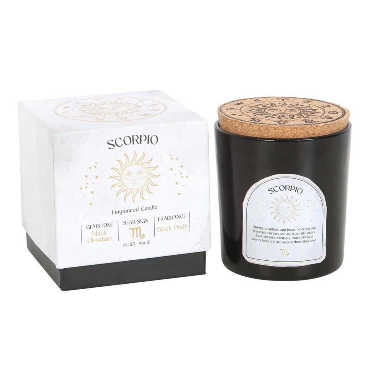 ♏ Scorpio Zodiac Candle – Black Oudh with Black Obsidian Crystals