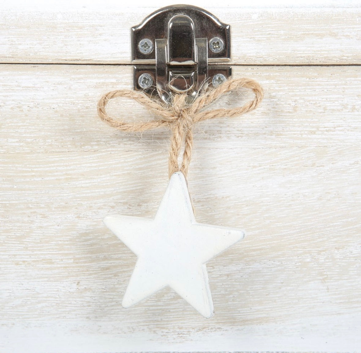 Wooden Spell Box – White Wash with Star Charm