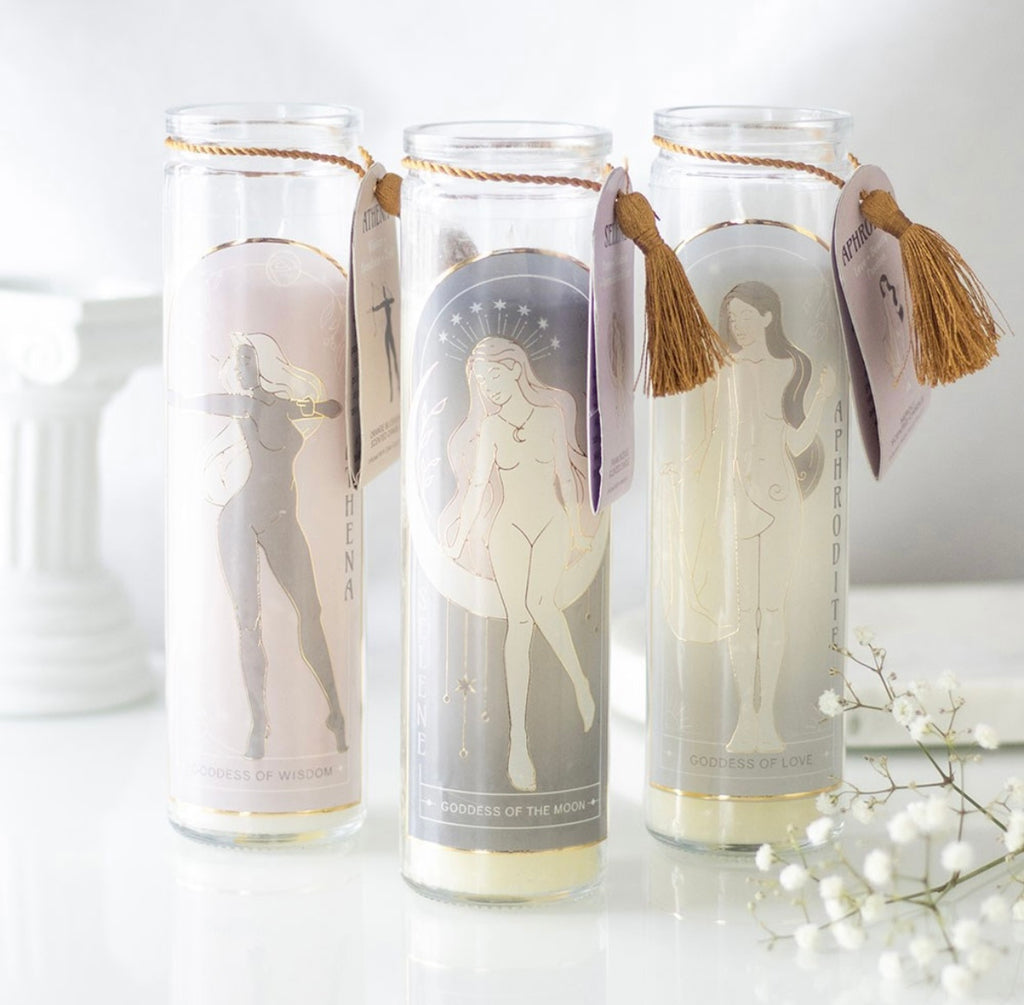 🕊️ Athena Goddess Tube Candle – Clear Quartz Crystals & Orange Blossom