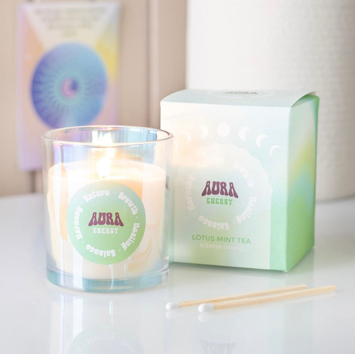 Lotus Mint Tea Candle – Iridescent Glass Jar