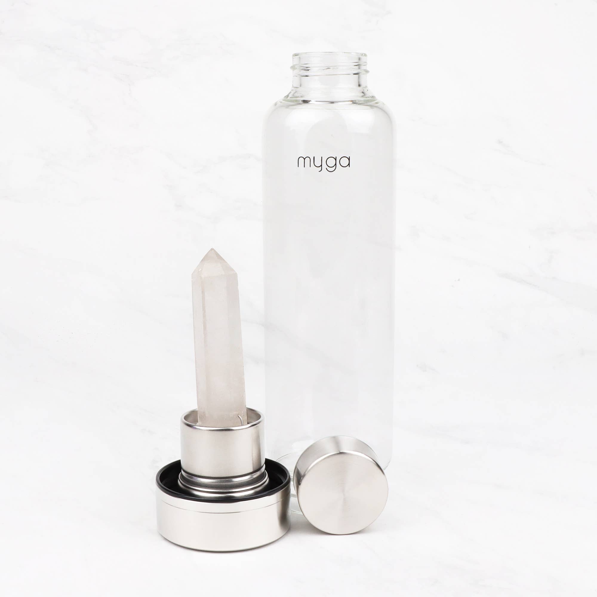 Clear Quartz Crystal Glass Water Bottle