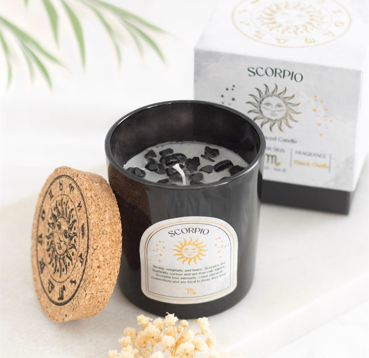 ♏ Scorpio Zodiac Candle – Black Oudh with Black Obsidian Crystals